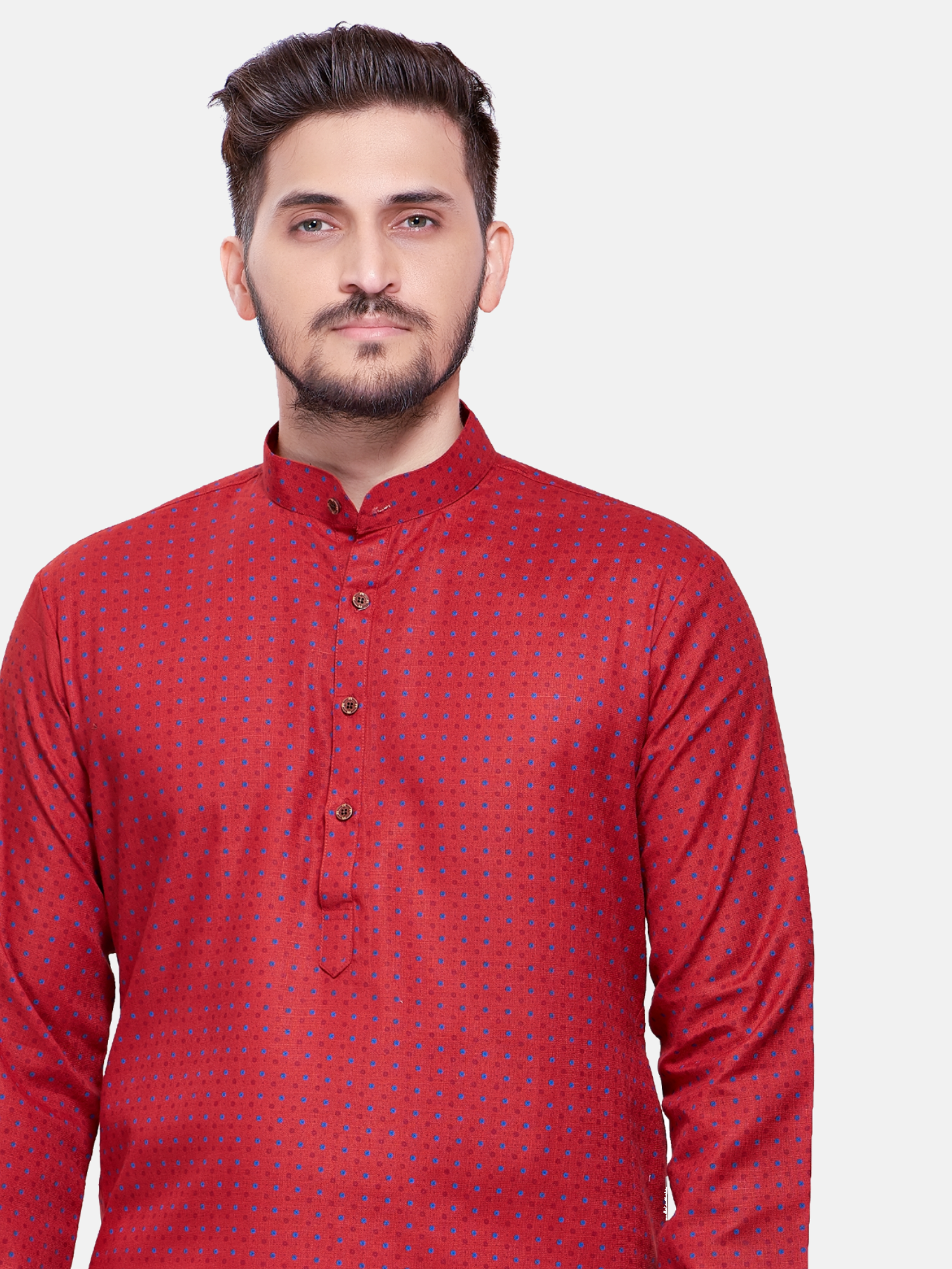 Barn Red Dot Printed Cotton  Kurta  and Matching Dhoti