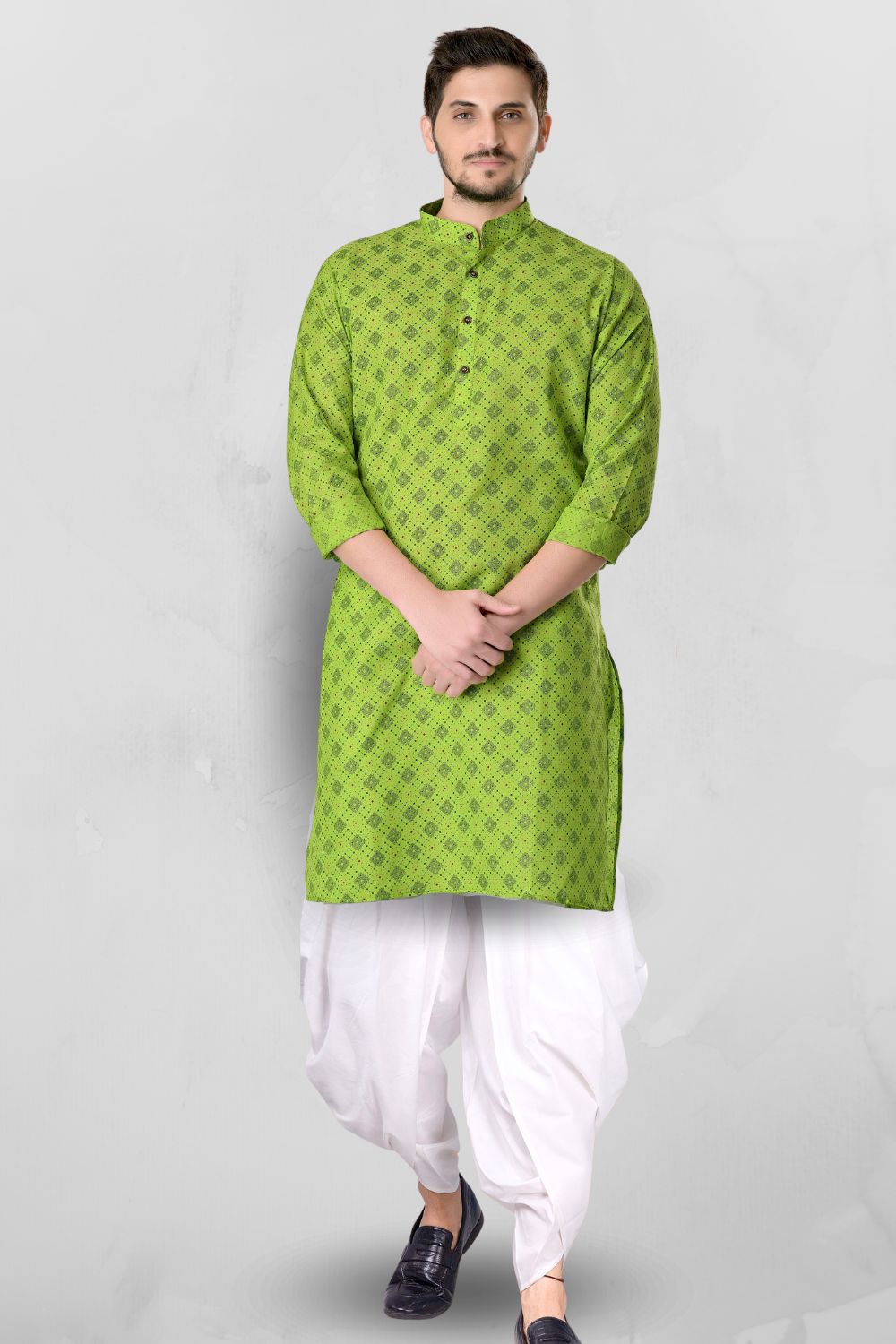 Tropical Green Cotton Designer Printed Kurta Peshawari Set