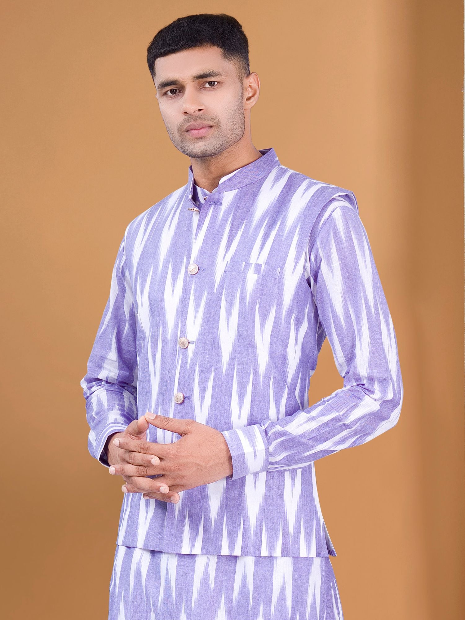 Voilet Purple  Ikat Print Kurta Jacket Set