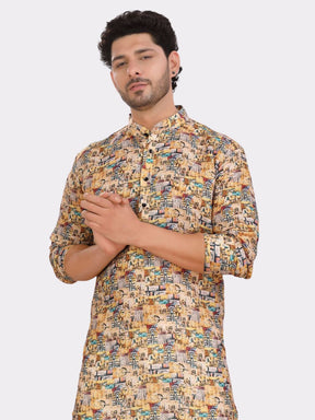 Shine OF Yellow Cotton Printed Kurta