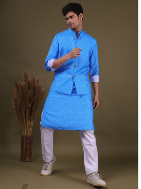 Azure Blue Pastel Cotton Silk Kurta Jacket Set