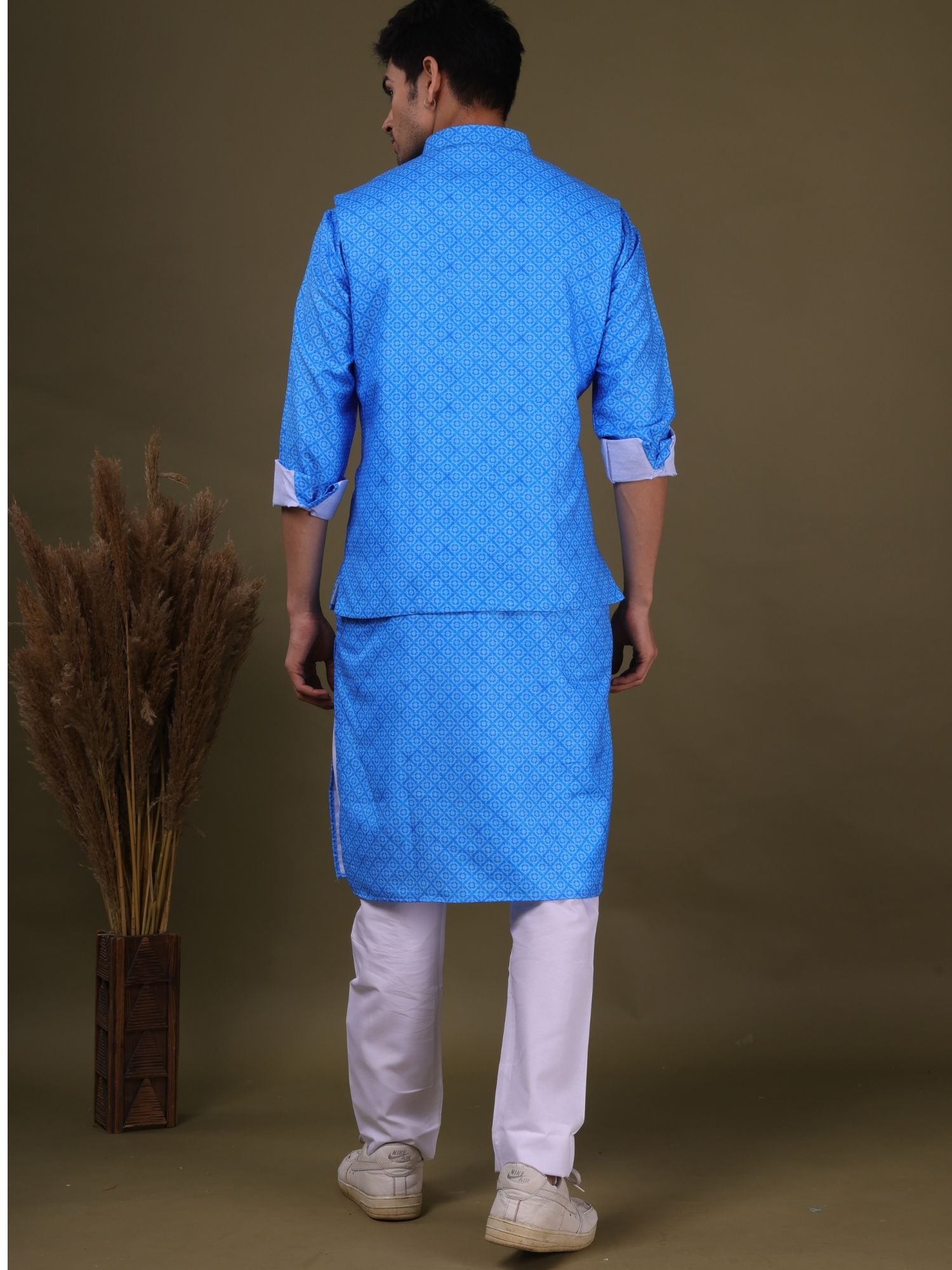 Azure Blue Pastel Cotton Silk Kurta Jacket Set