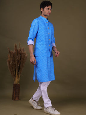 Azure Blue Pastel Cotton Silk Kurta Jacket Set