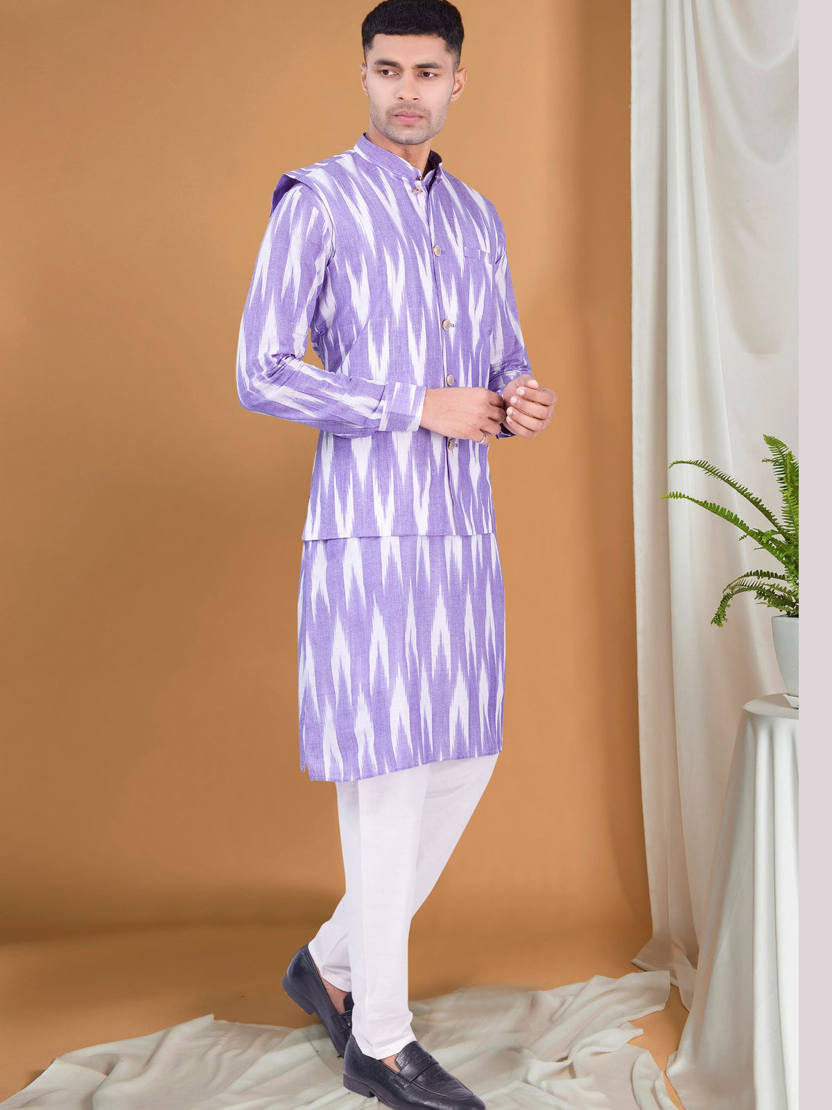 Voilet Purple  Ikat Print Kurta Jacket Set