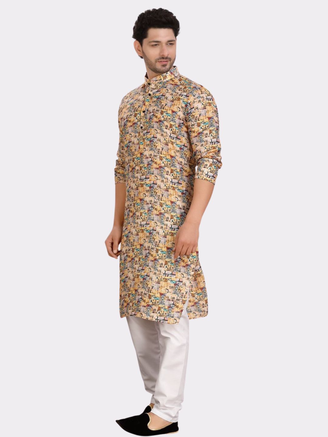 Shine OF Yellow Cotton Printed Kurta