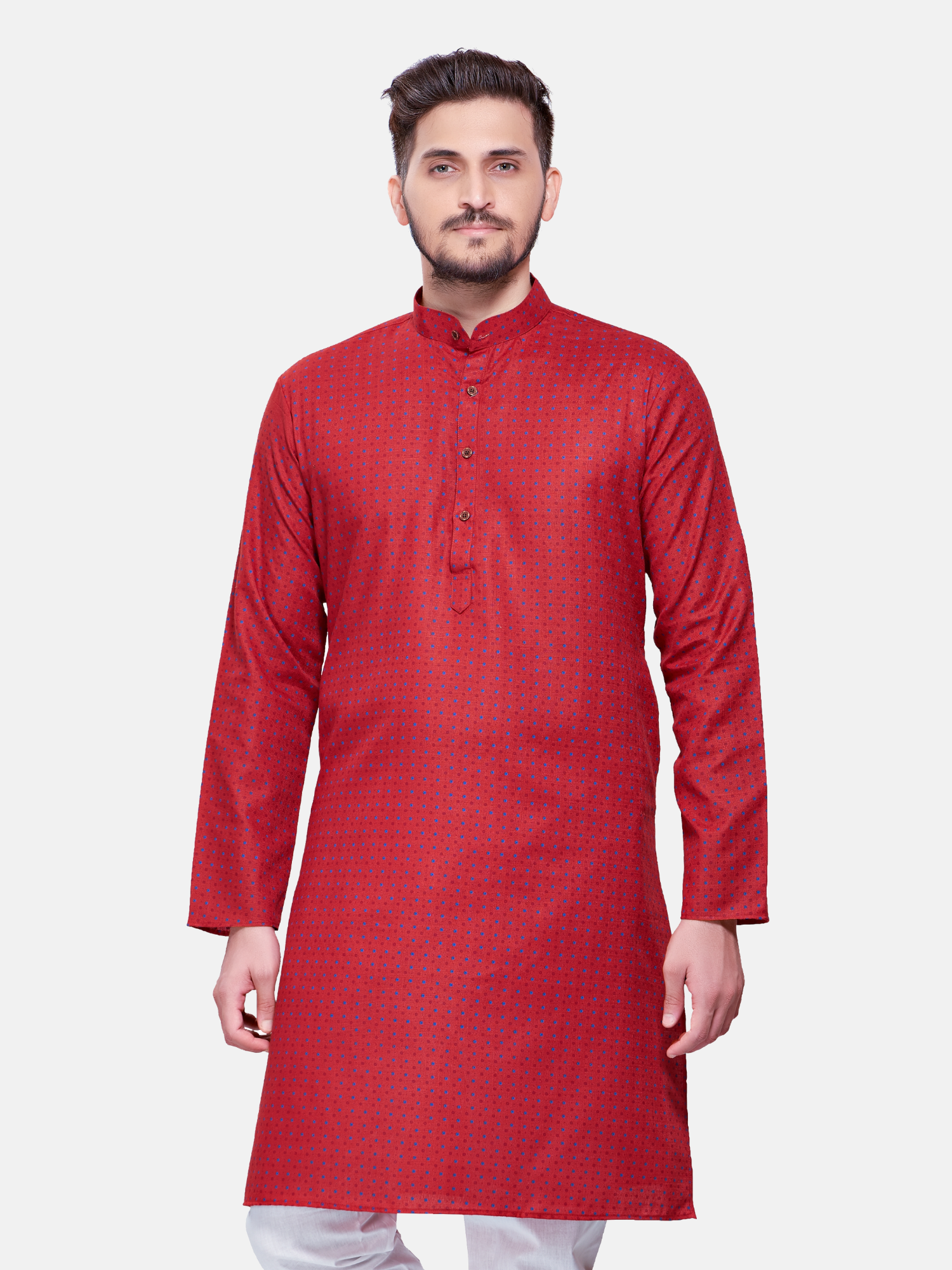 Barn Red Dot Printed Cotton  Kurta  and Matching Dhoti