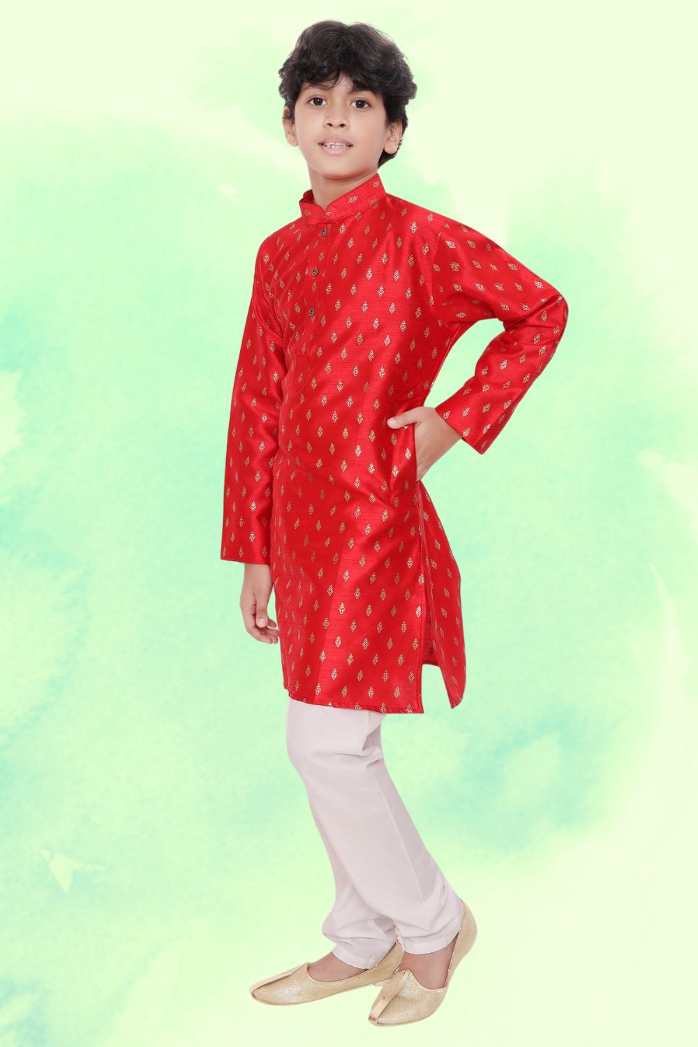 Barn Red Hloom Printed Silk Kurta Pajama Suit