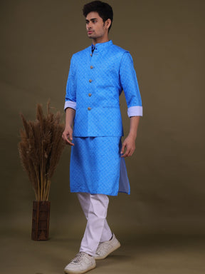 Azure Blue Pastel Cotton Silk Kurta Jacket Set