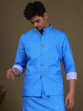 Azure Blue Pastel Cotton Silk Kurta Jacket Set