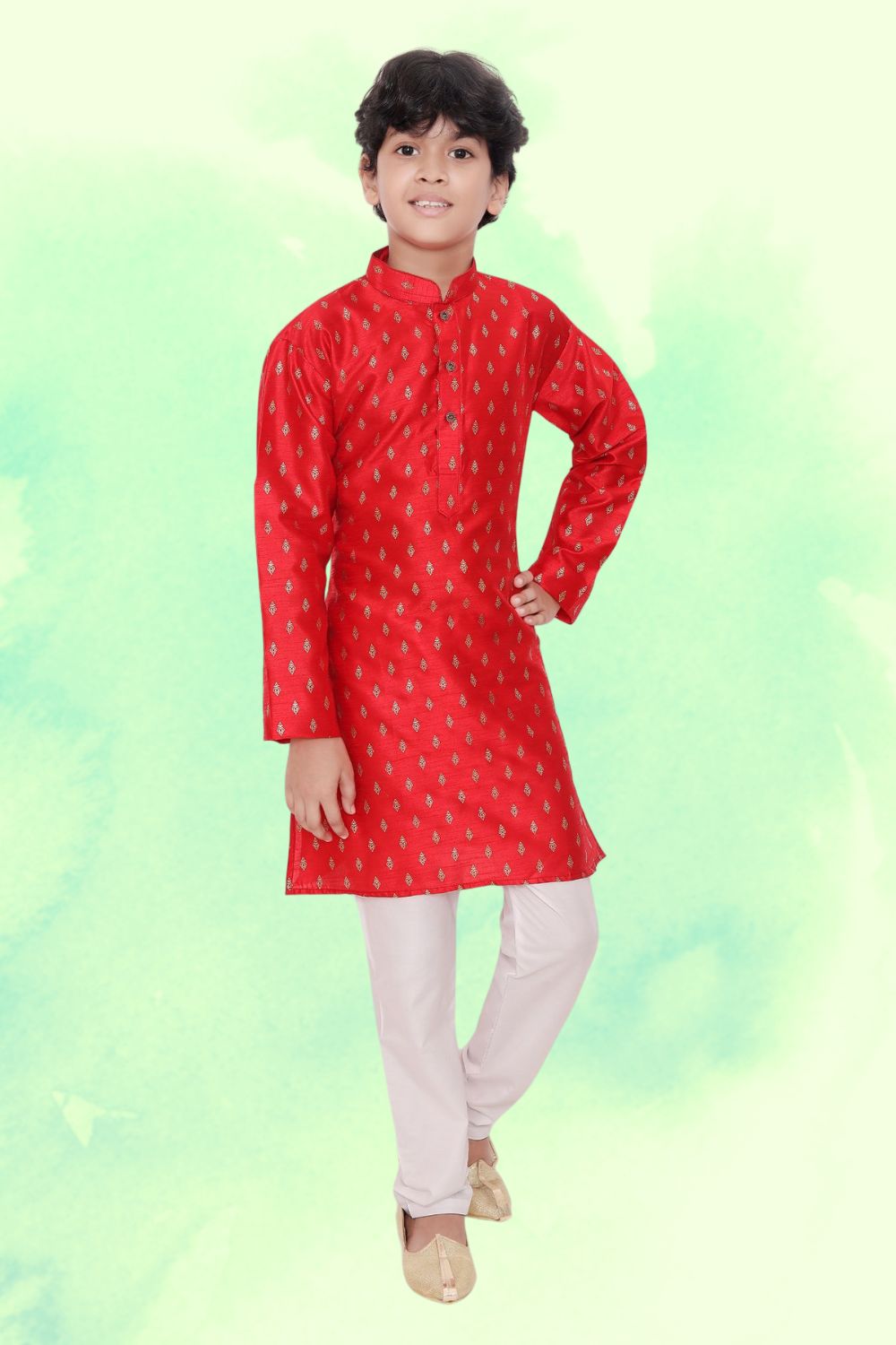 Barn Red Hloom Printed Silk Kurta Pajama Suit