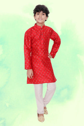 Barn Red Hloom Printed Silk Kurta Pajama Suit