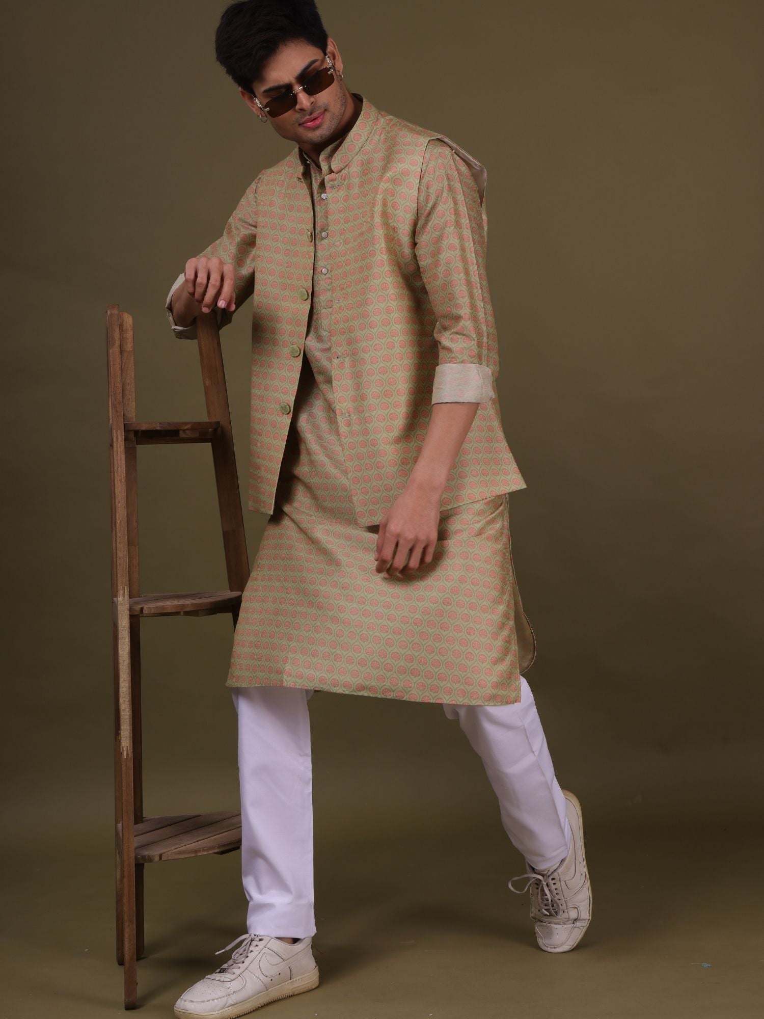 Mint Green Pastel Cotton Silk Kurta Jacket Set