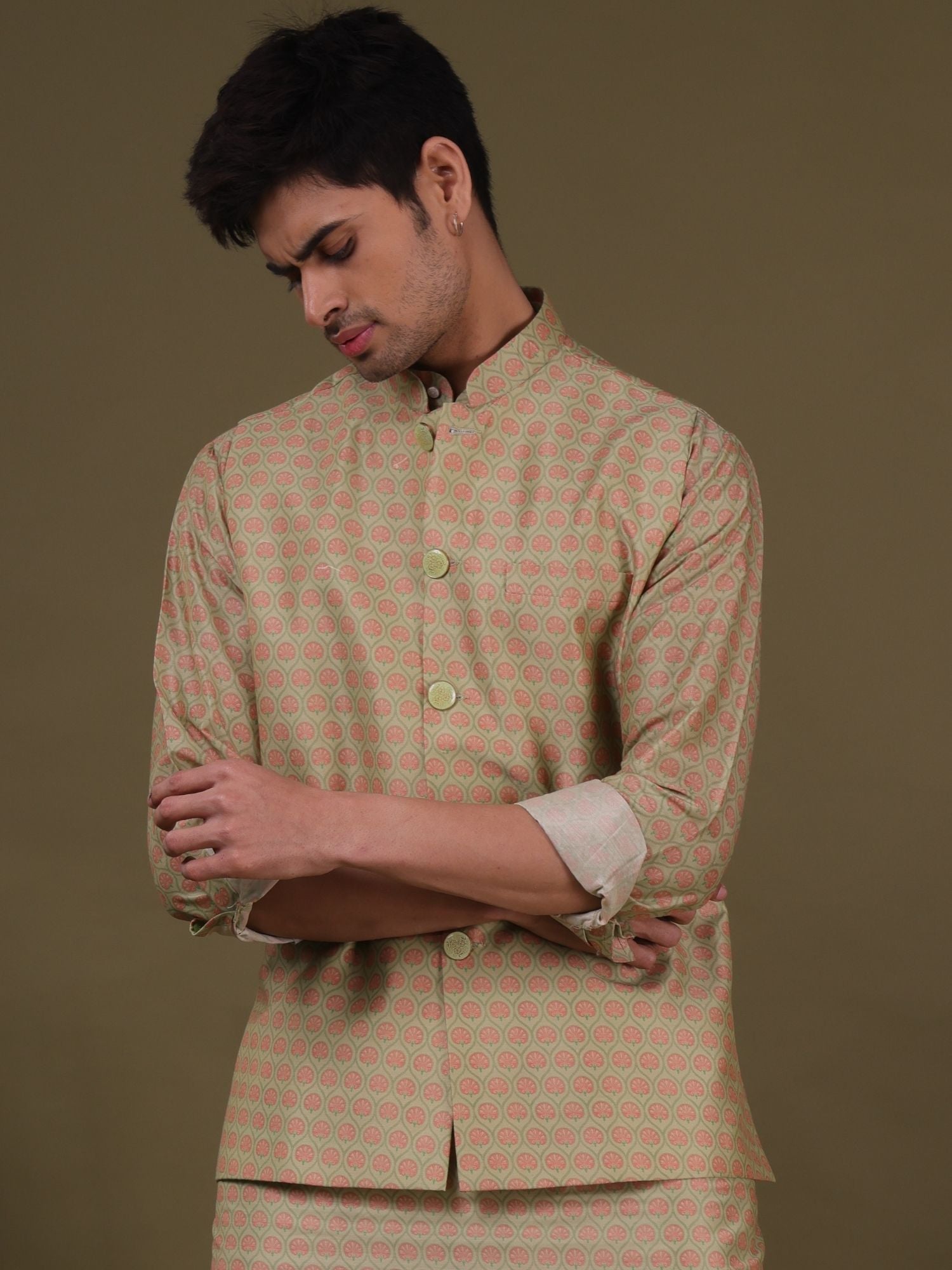 Mint Green Pastel Cotton Silk Kurta Jacket Set