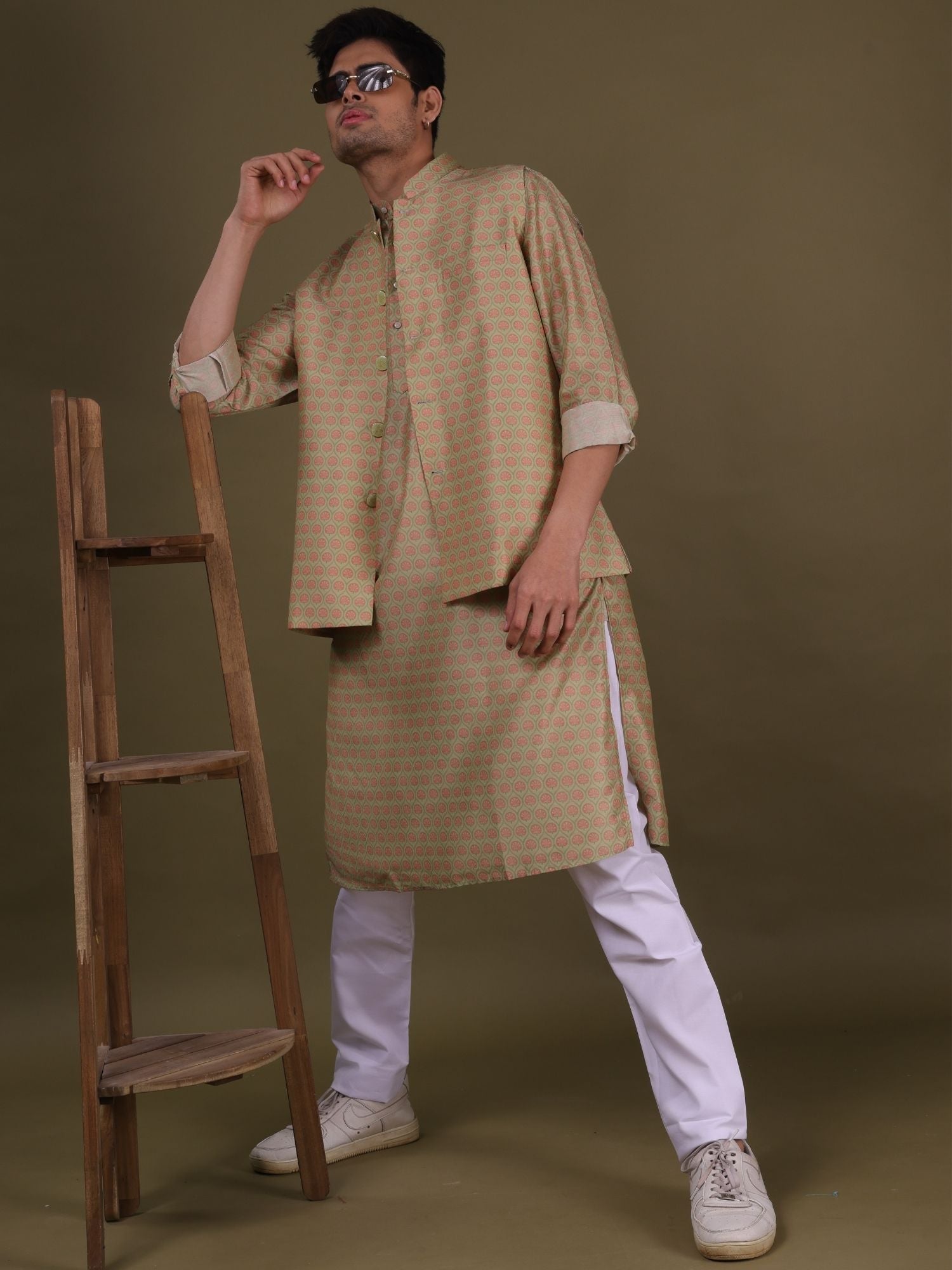 Mint Green Pastel Cotton Silk Kurta Jacket Set