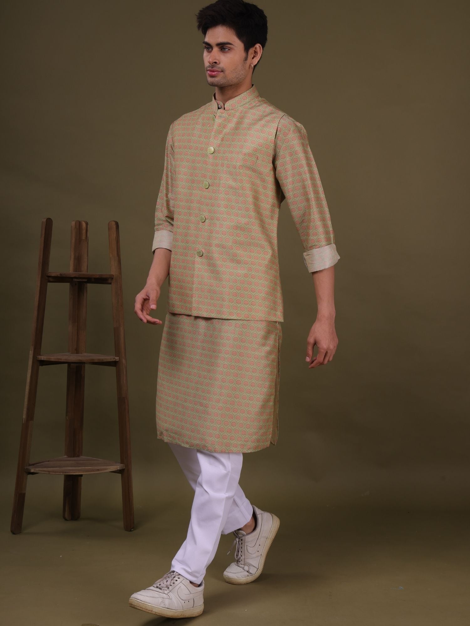 Mint Green Pastel Cotton Silk Kurta Jacket Set