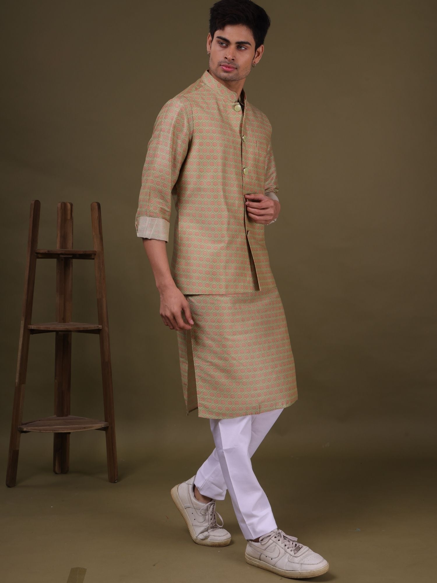 Mint Green Pastel Cotton Silk Kurta Jacket Set