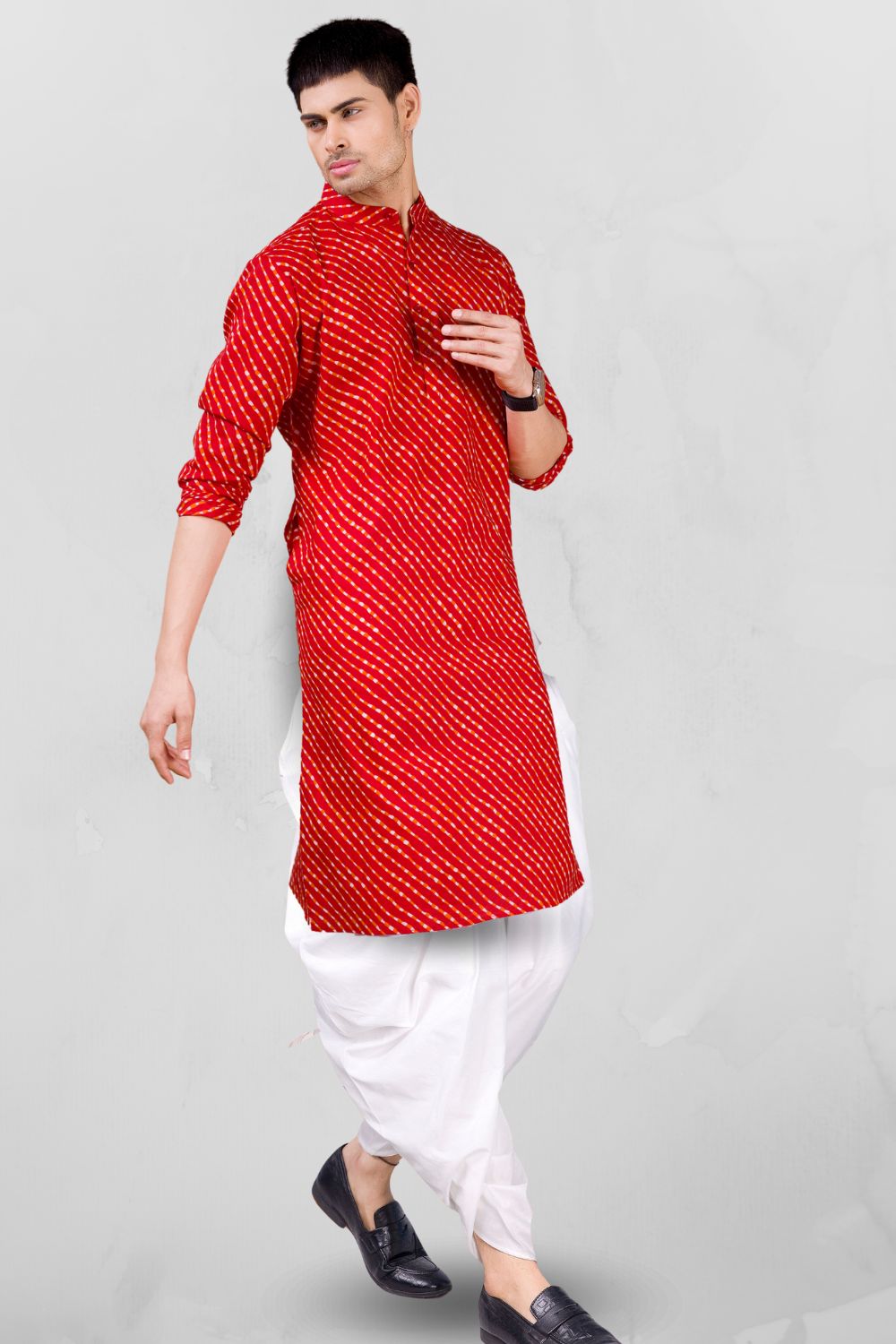 Barn Red Paisley Design Cotton Kurta Peshawari Set