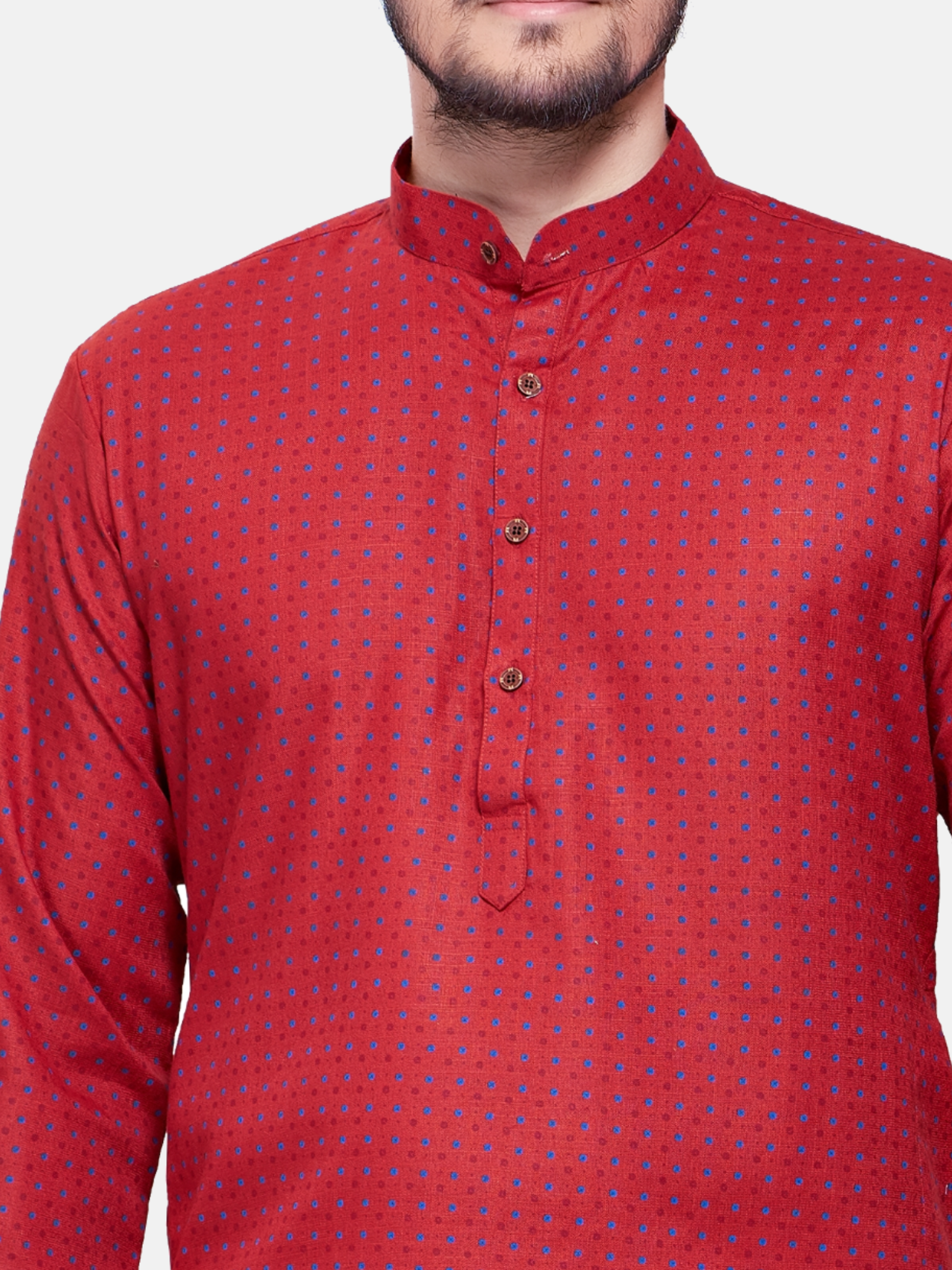 Barn Red Dot Printed Cotton  Kurta  and Matching Dhoti