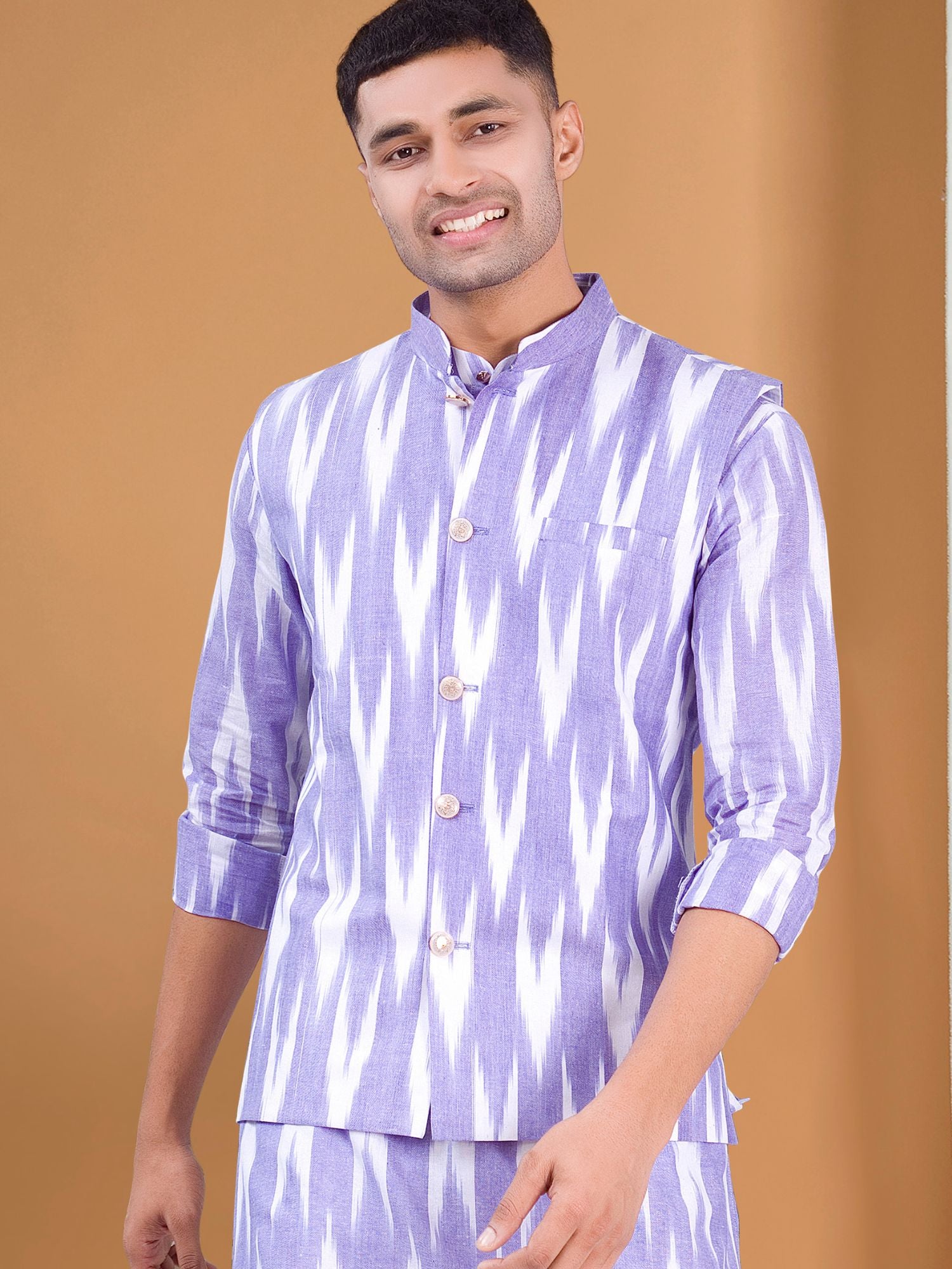 Voilet Purple  Ikat Print Kurta Jacket Set