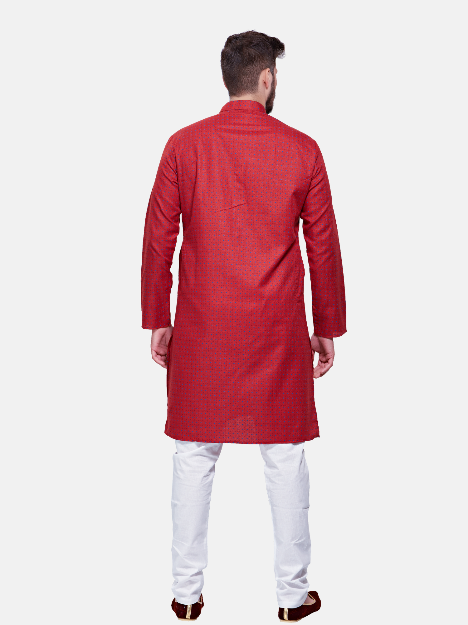 Barn Red Dot Printed Cotton  Kurta  and Matching Dhoti