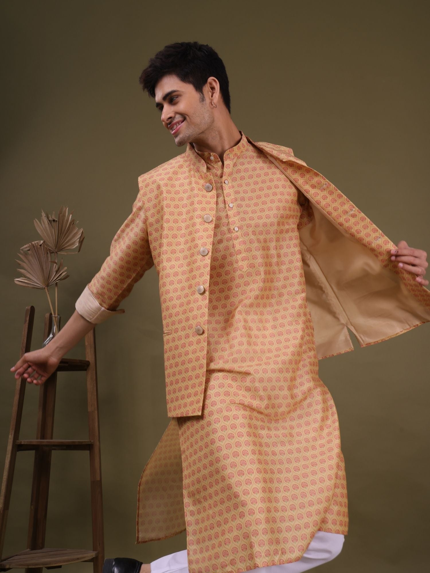 Butter Cream Pastel Cotton Silk Kurta Jacket Set