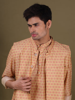 Butter Cream Pastel Cotton Silk Kurta Jacket Set