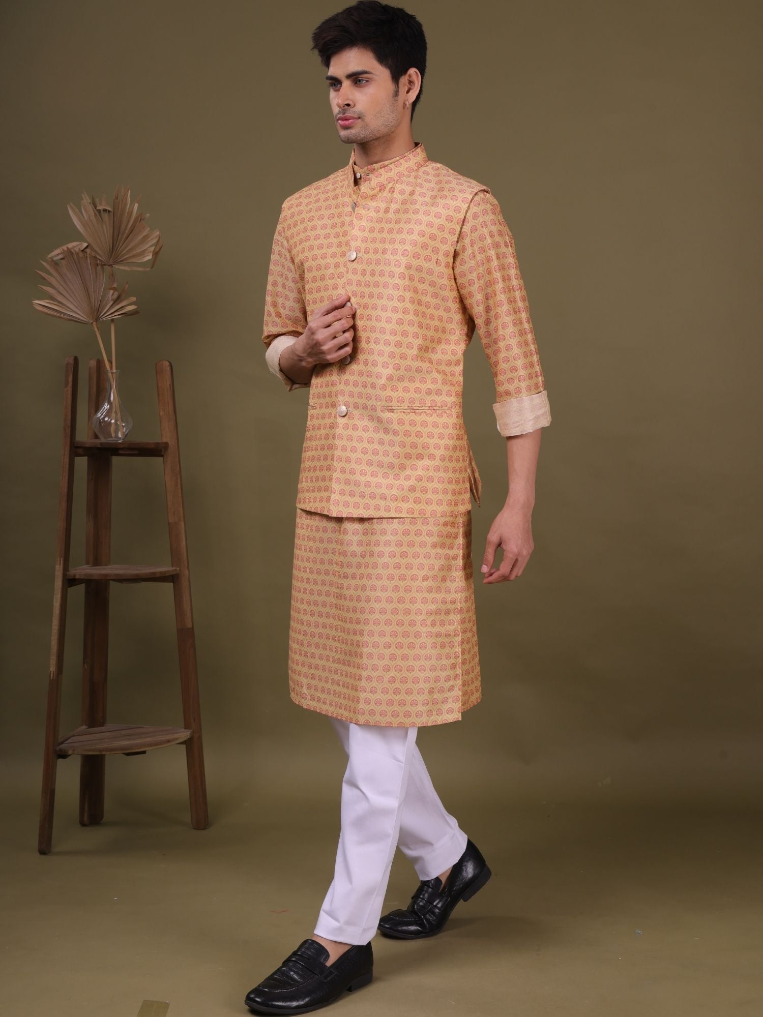 Butter Cream Pastel Cotton Silk Kurta Jacket Set