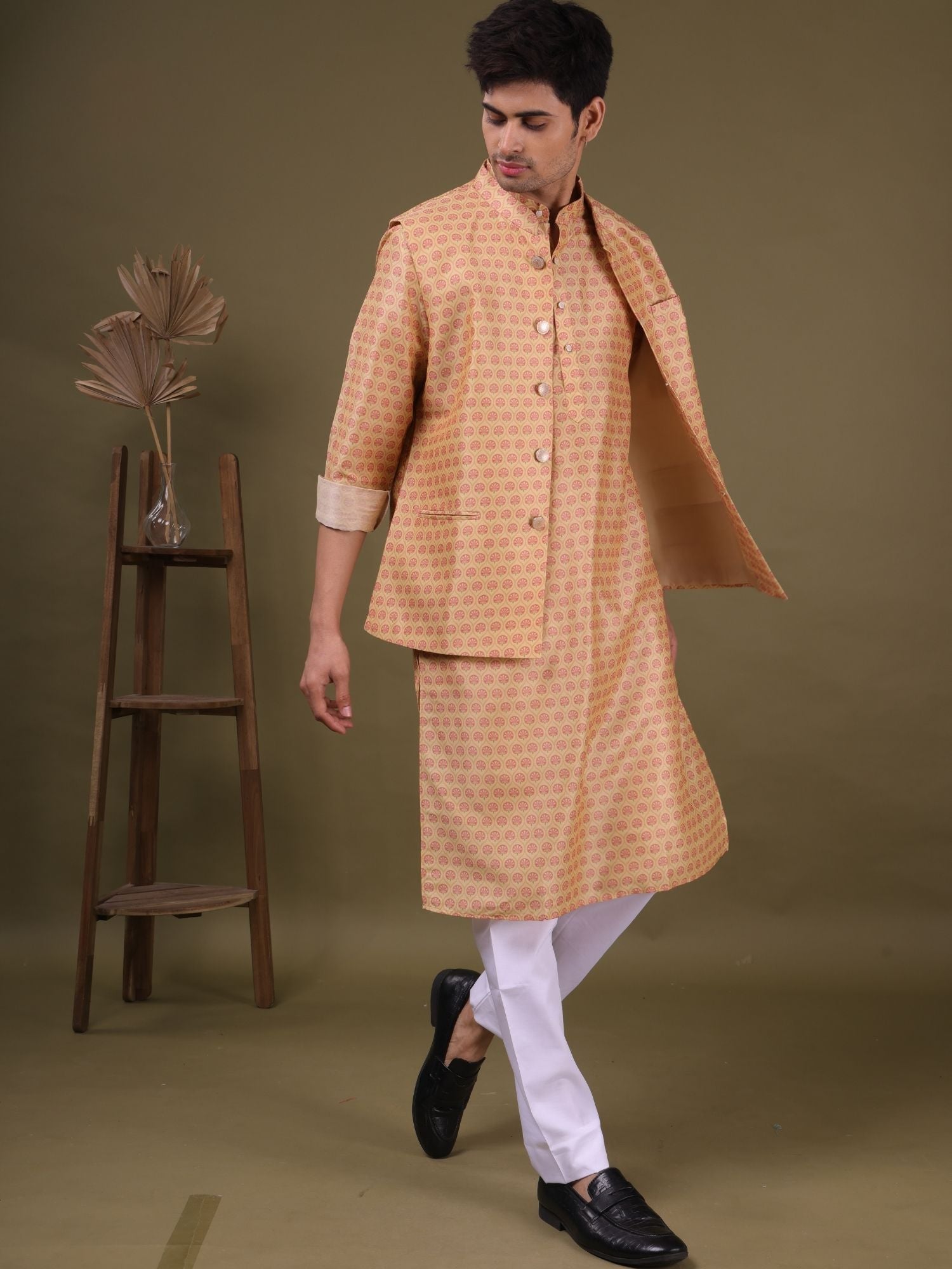 Butter Cream Pastel Cotton Silk Kurta Jacket Set