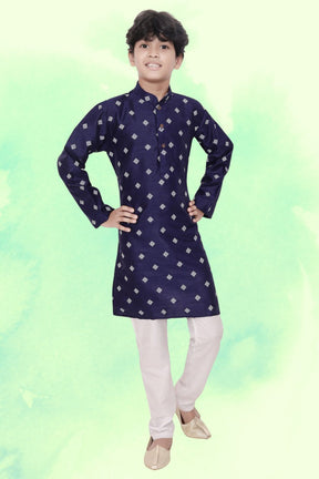 Iris Blue Hloom Printed Silk Kurta