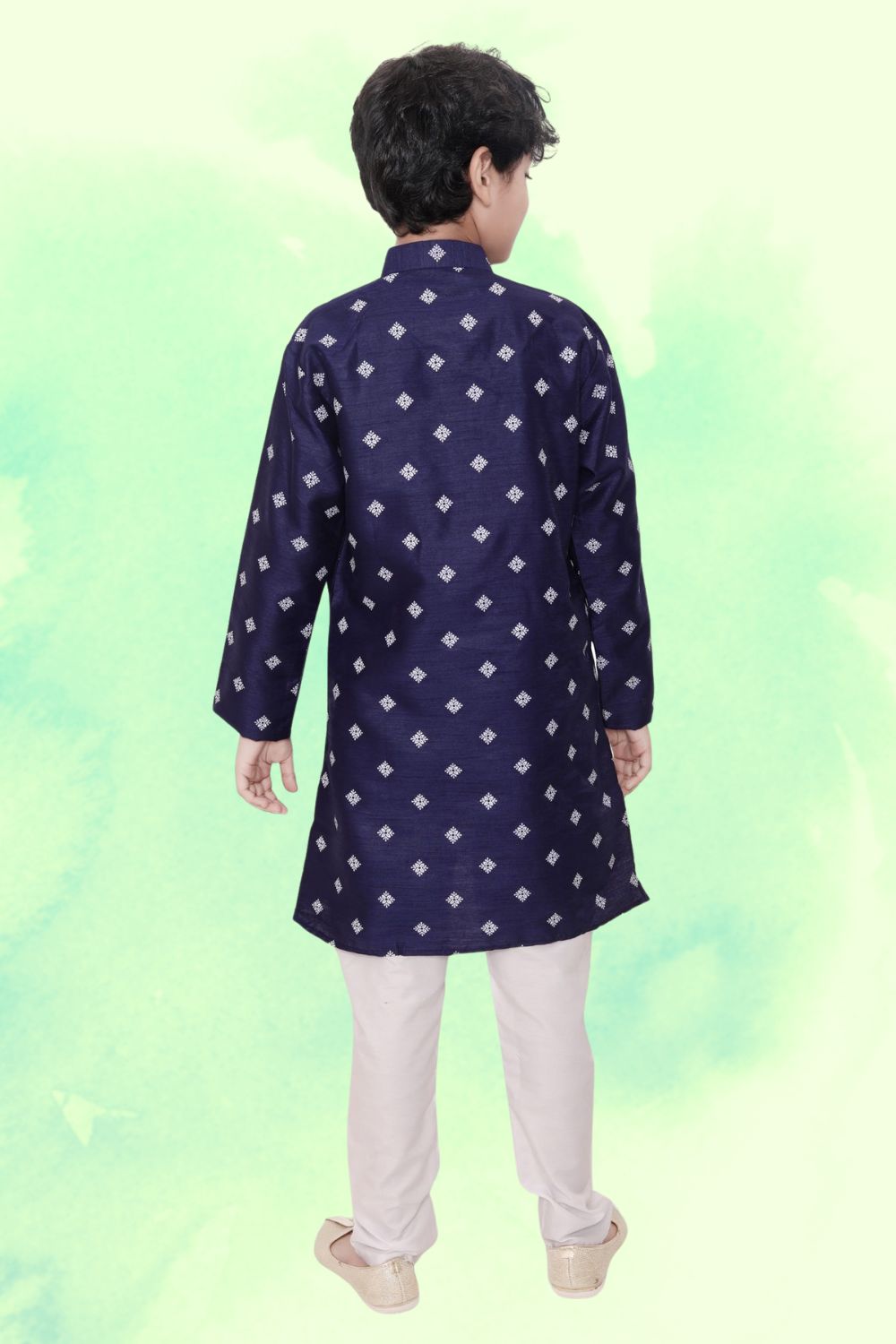 Iris Blue Hloom Printed Silk Kurta