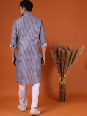 Metal Grey Pastel Cotton Silk Kurta and Elastic Jacket Set