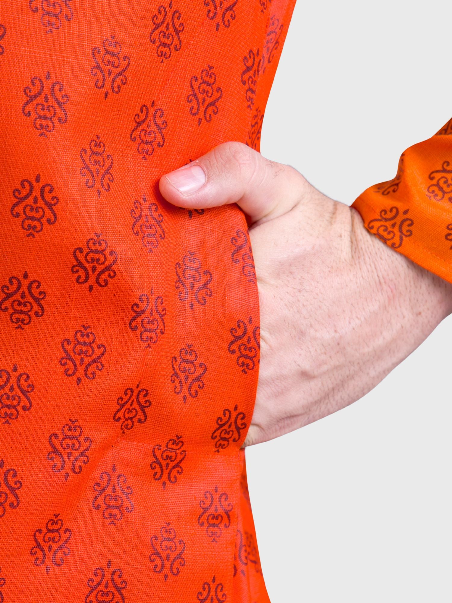 Apricot Orange Hloom Printed Cotton Kurta