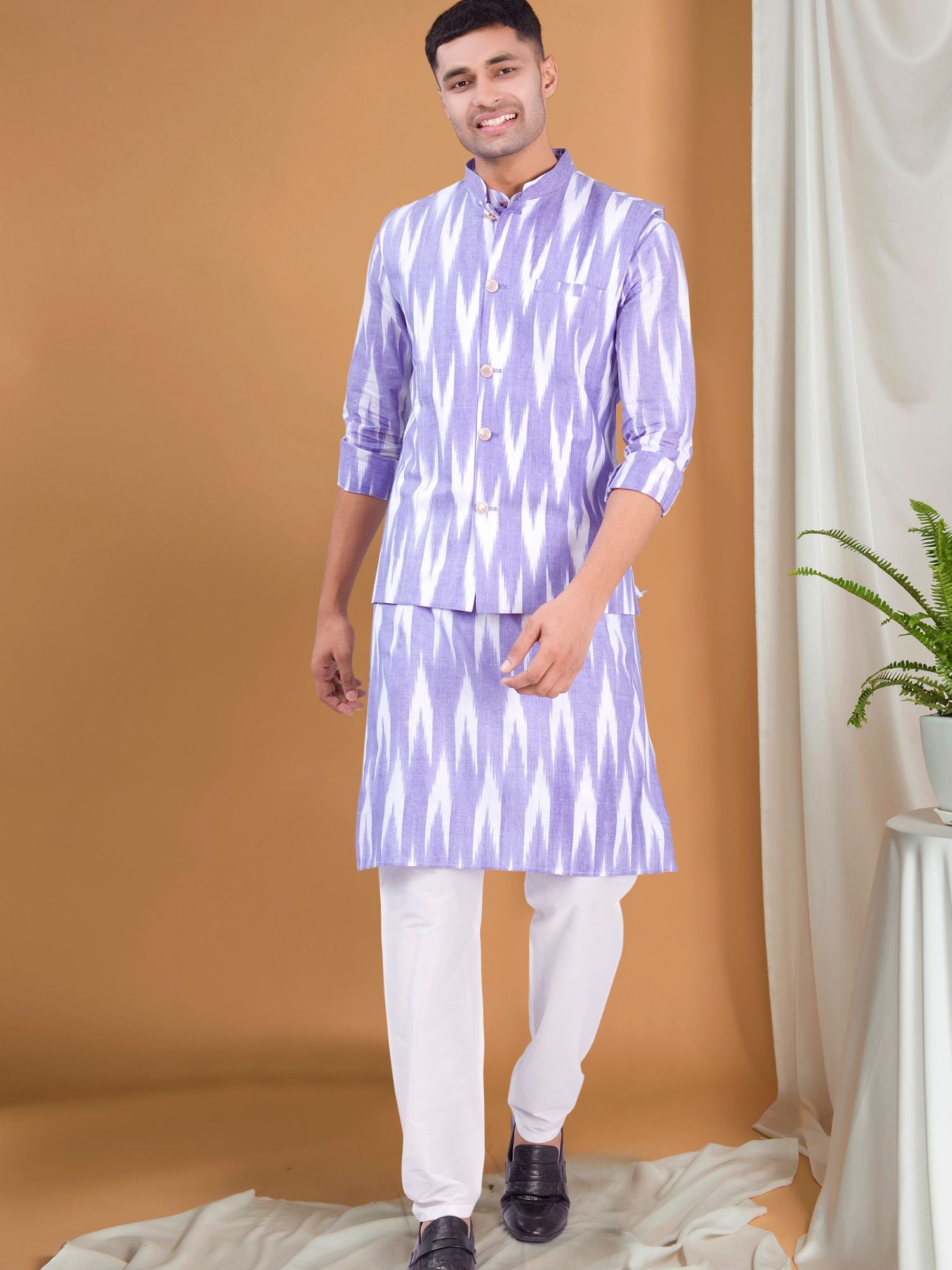 Voilet Purple  Ikat Print Kurta Jacket Set