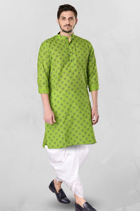 Tropical Green Cotton Designer Printed Kurta Peshawari Set