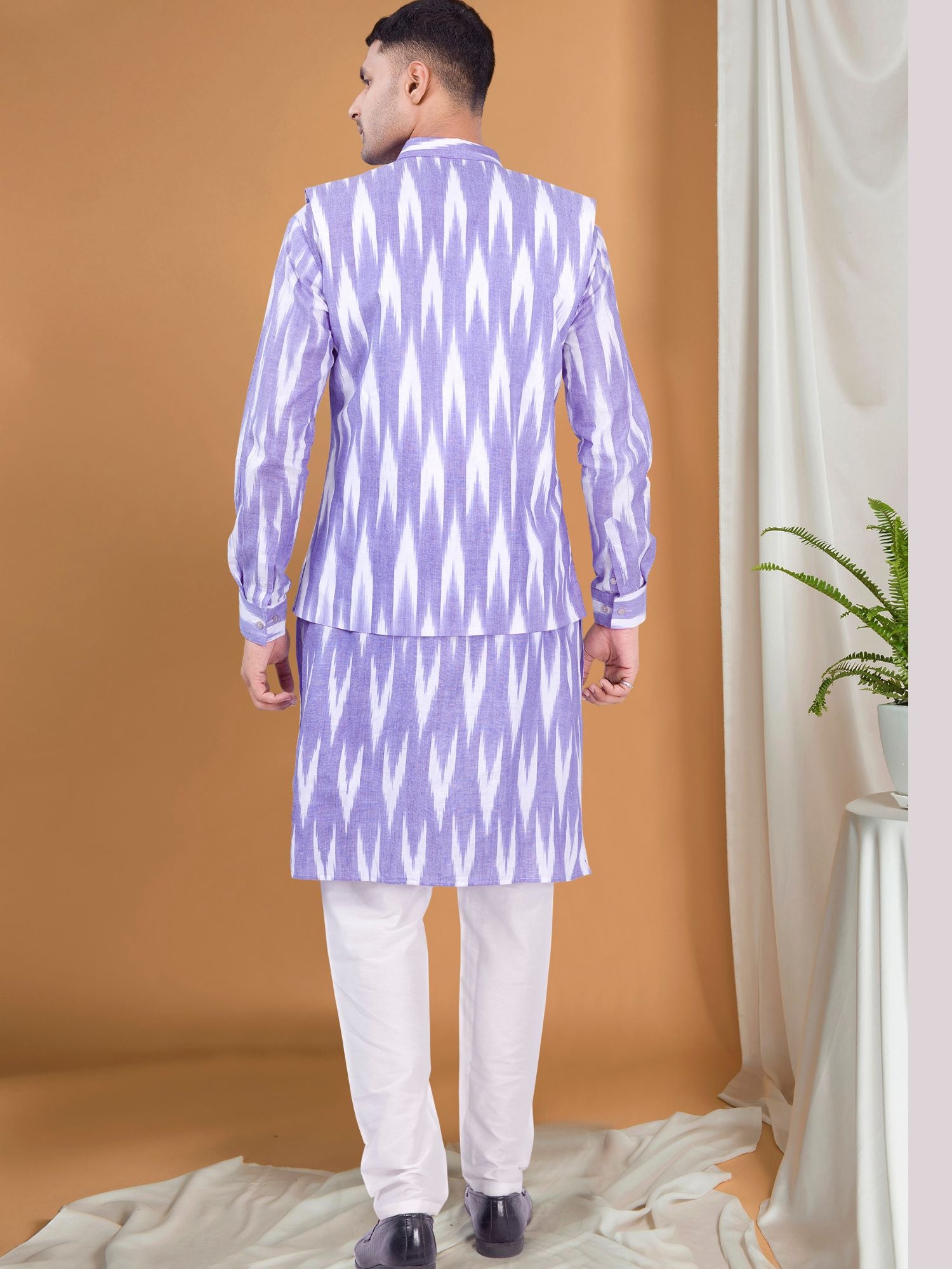 Voilet Purple  Ikat Print Kurta Jacket Set