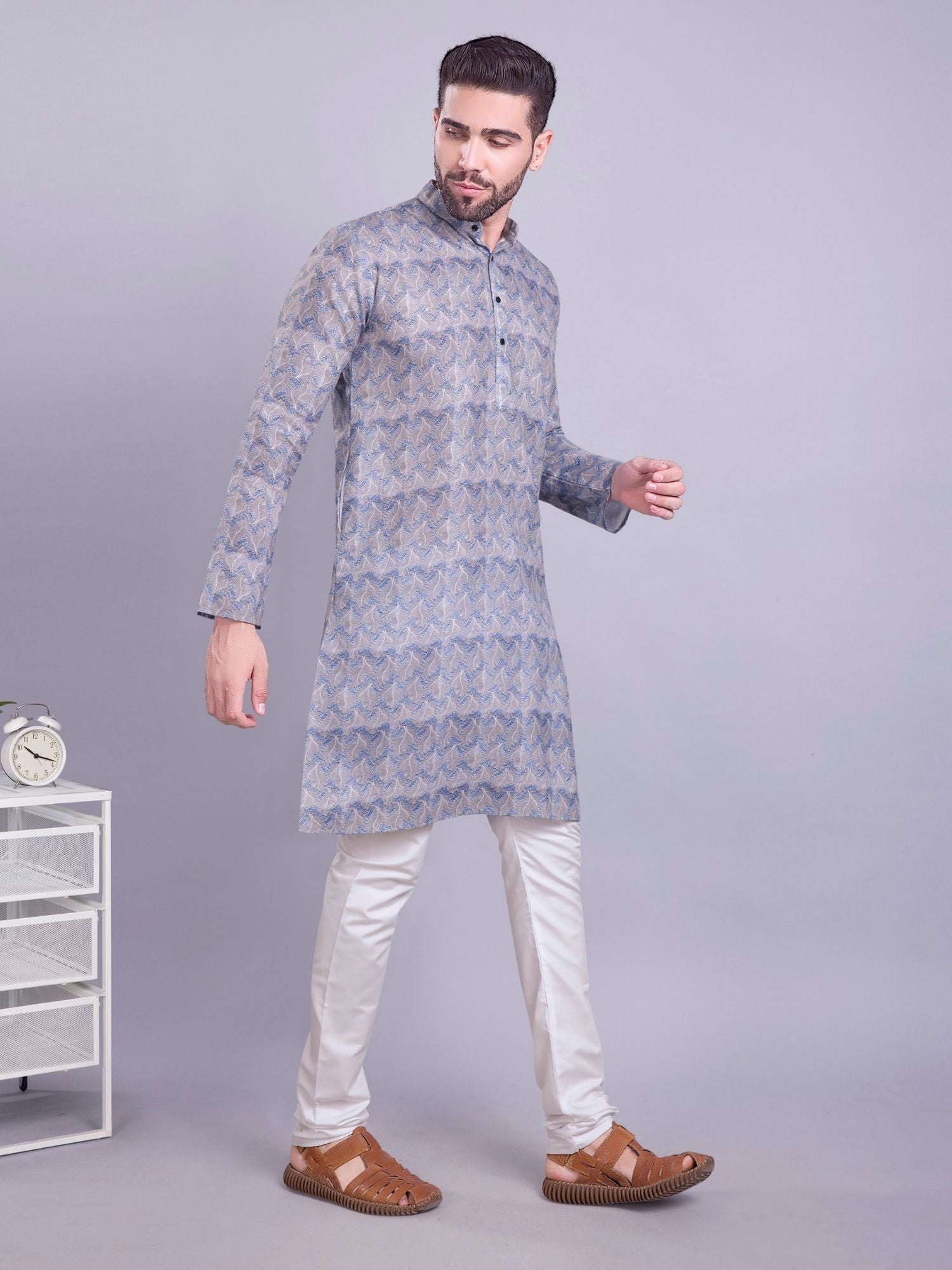 Shark Grey Indi Print Cotton Kurta