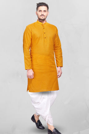 Shine Of Yellow Dot Printed  Cotton  Kurta Peshawari Set