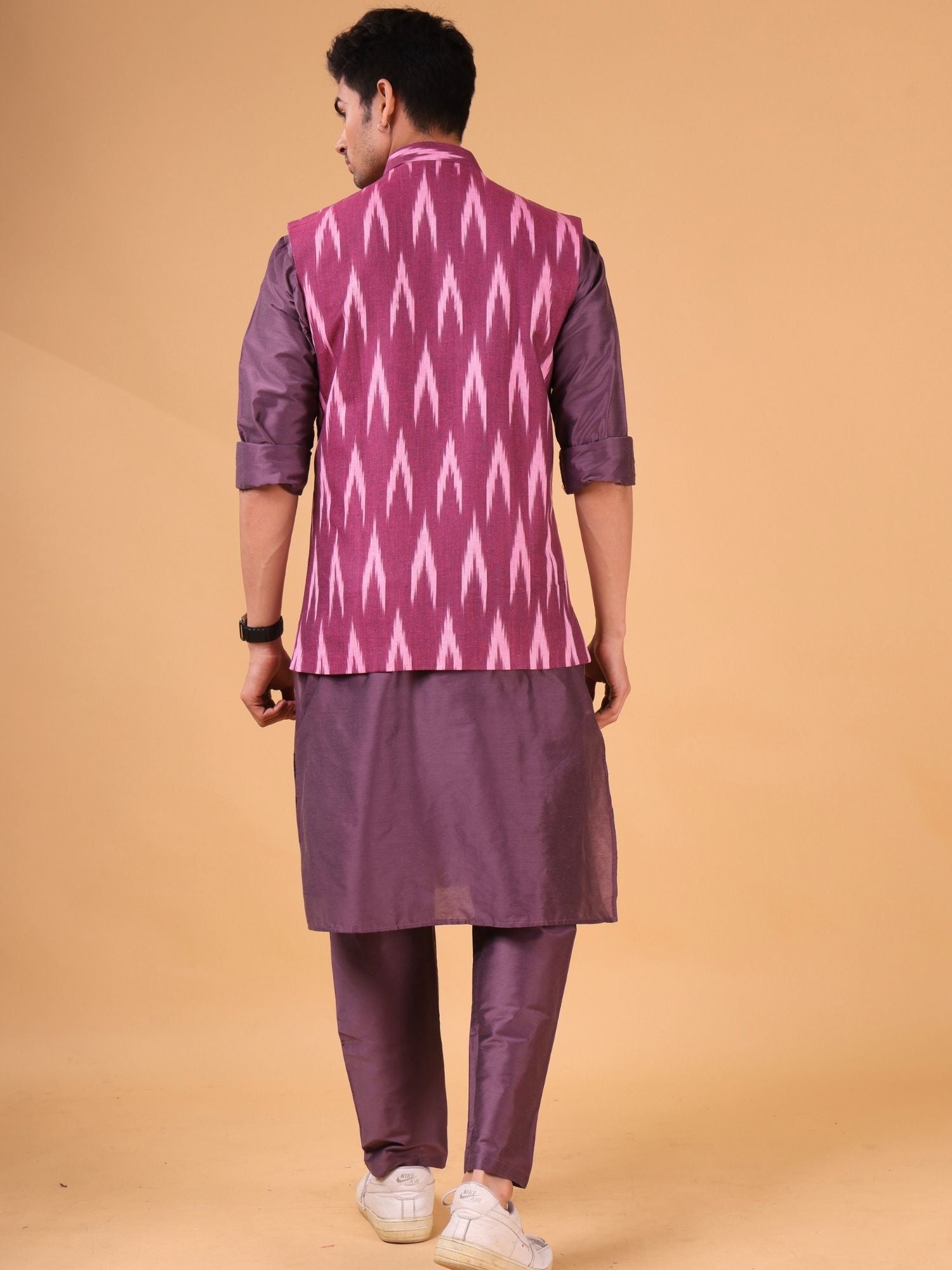 Rich Maroon Solid Pattern Cotton Kurta Jacket Set