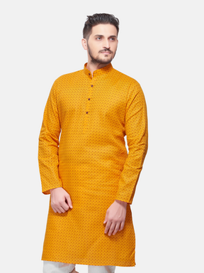 Sunshine Yellow Dot Printed  Cotton Kurta