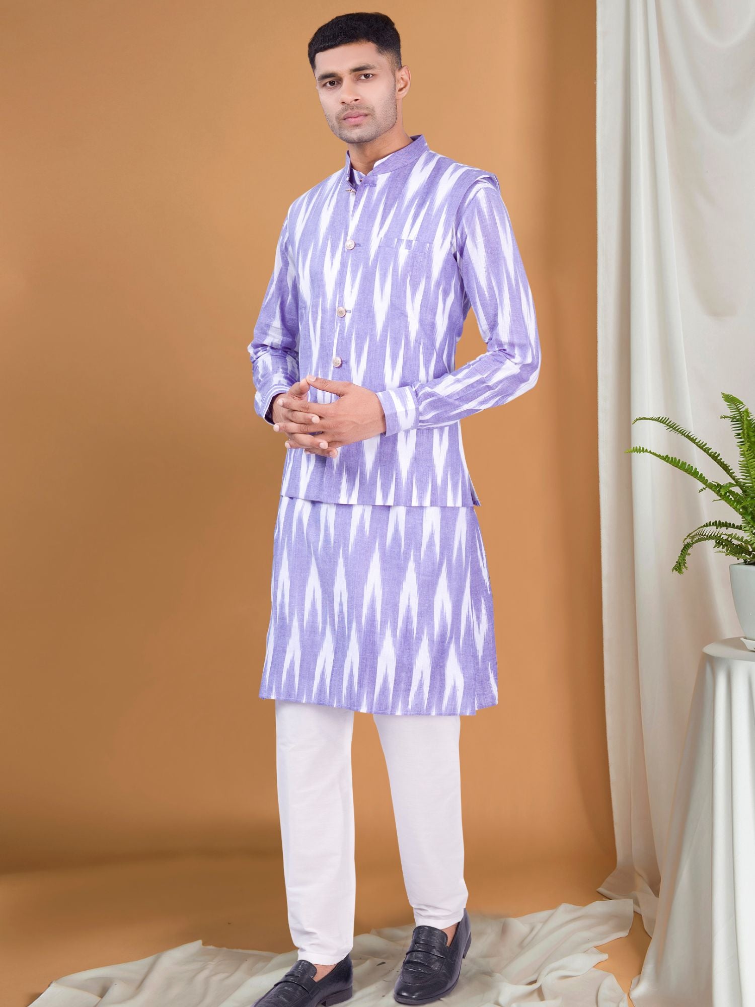 Voilet Purple  Ikat Print Kurta Jacket Set