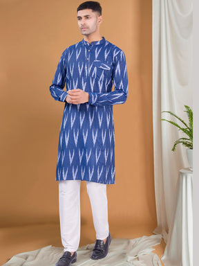 Iris Blue Ikat Print Cotton Kurta