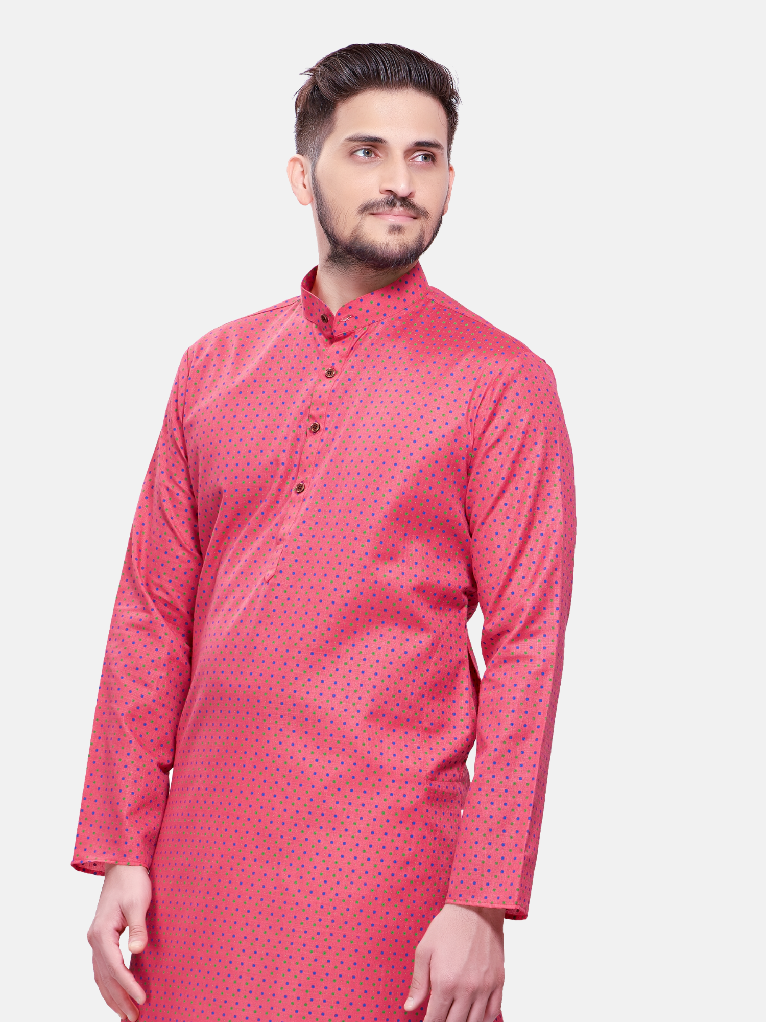 Persion Pink Dot Printed  Cotton Kurta and Matching Dhoti