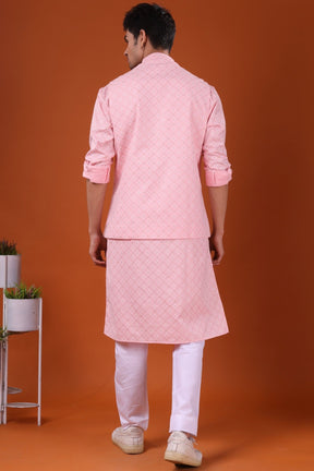 Persion Pink Lotus Gold Printed Cotton Kurta Jacket Set