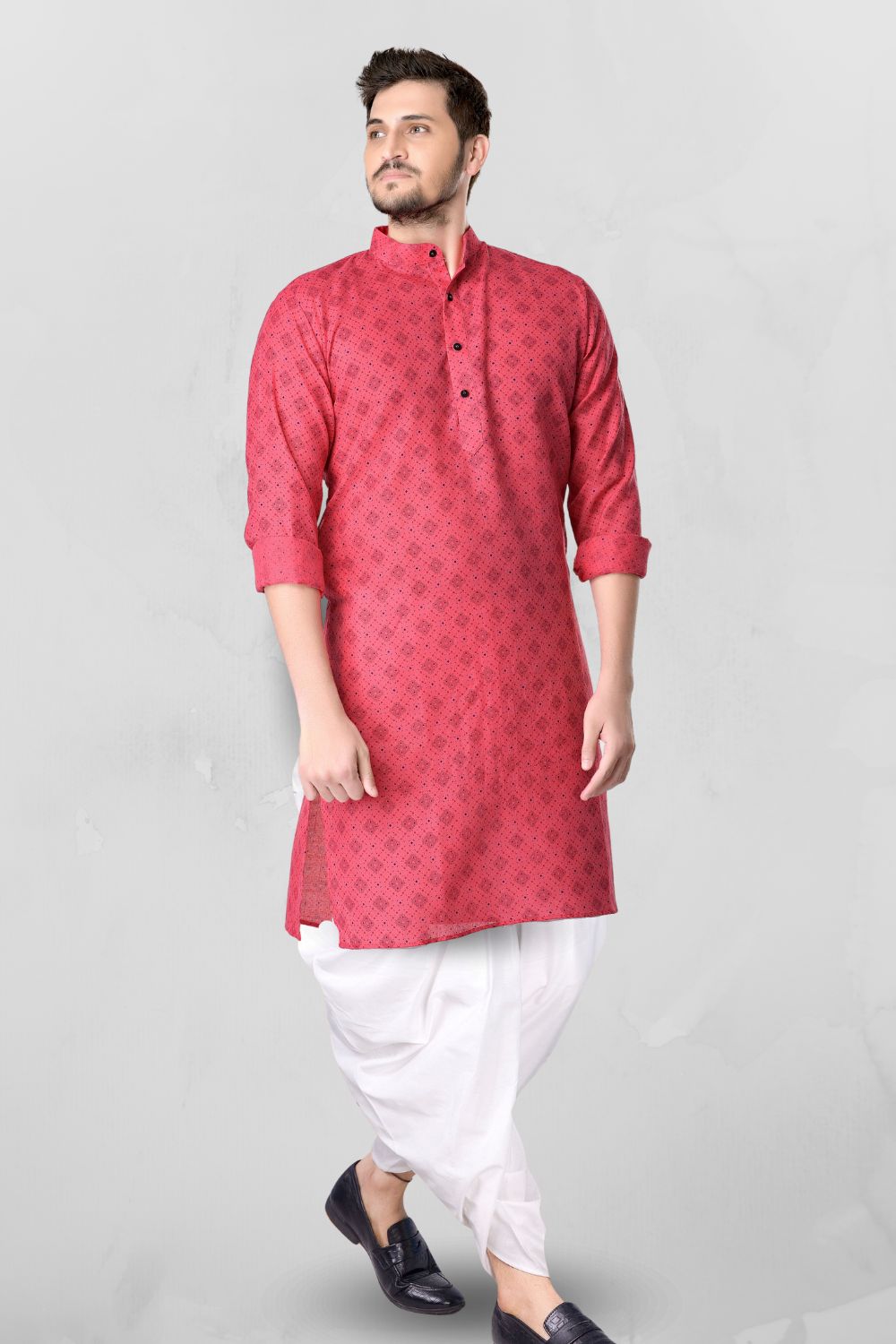 Persian Pink Cotton Designer Printed Kurta Peshawari Set