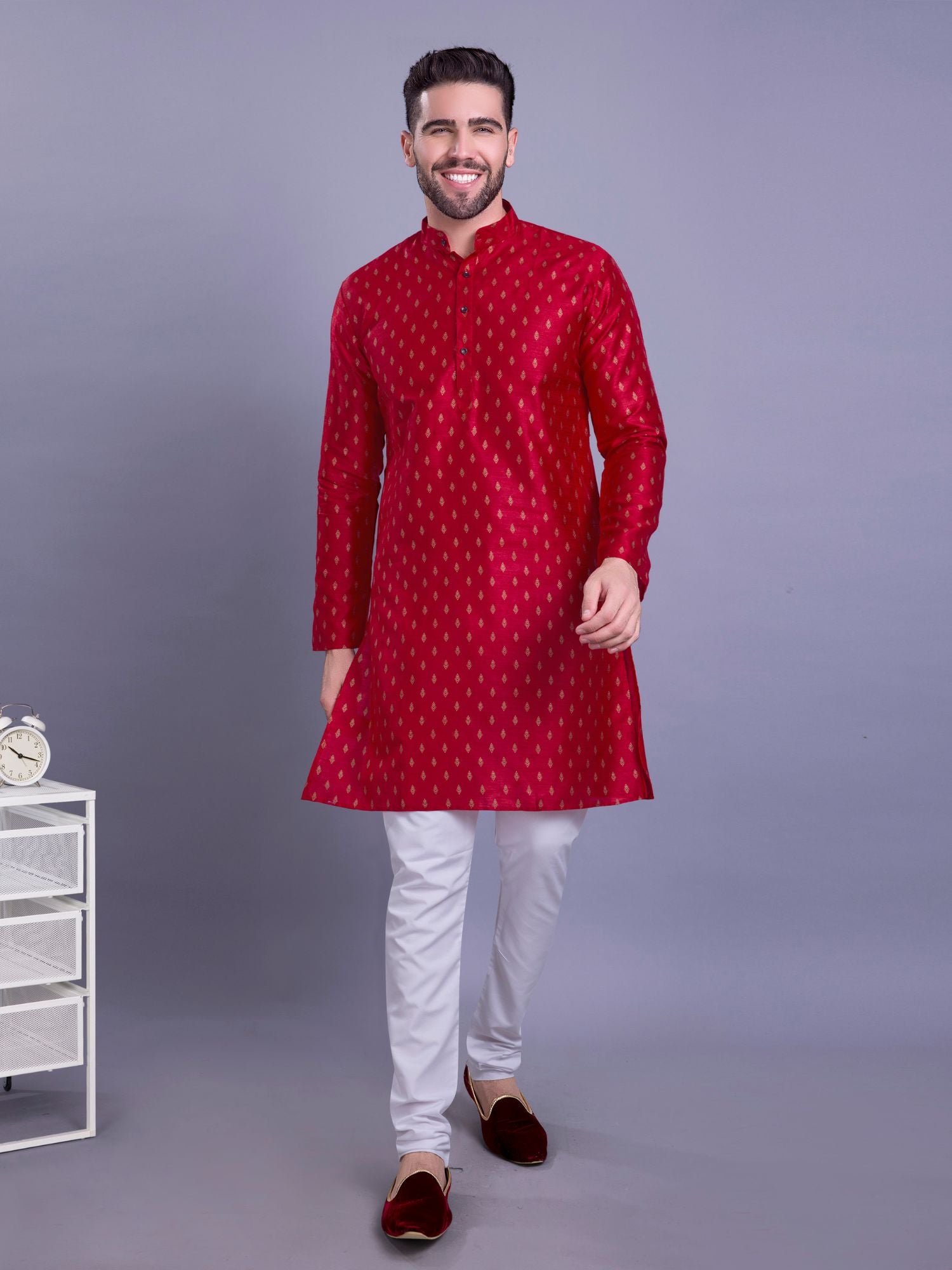 Barn Red Hloom Printed Silk Kurta