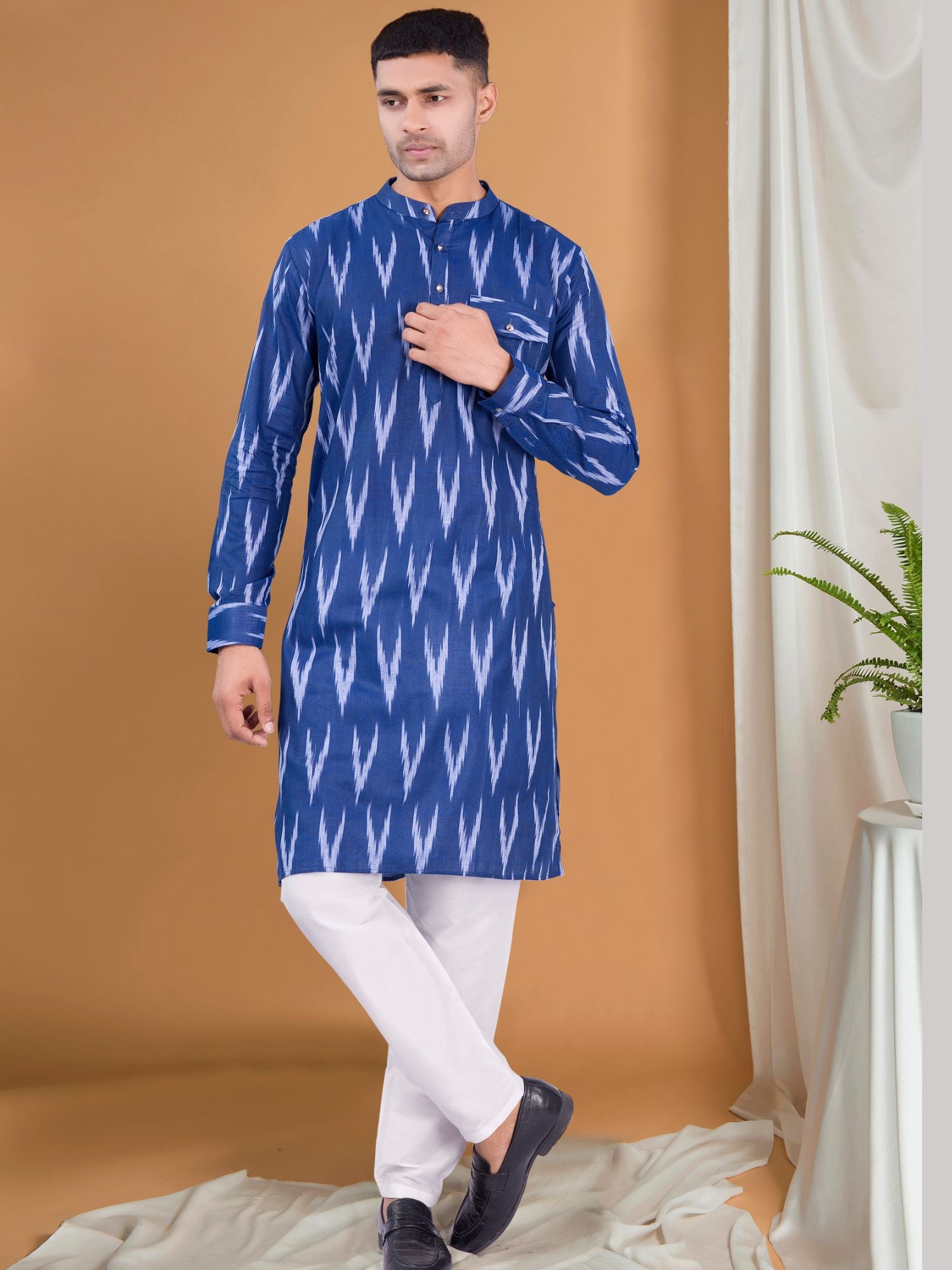 Iris Blue Ikat Print Cotton Kurta