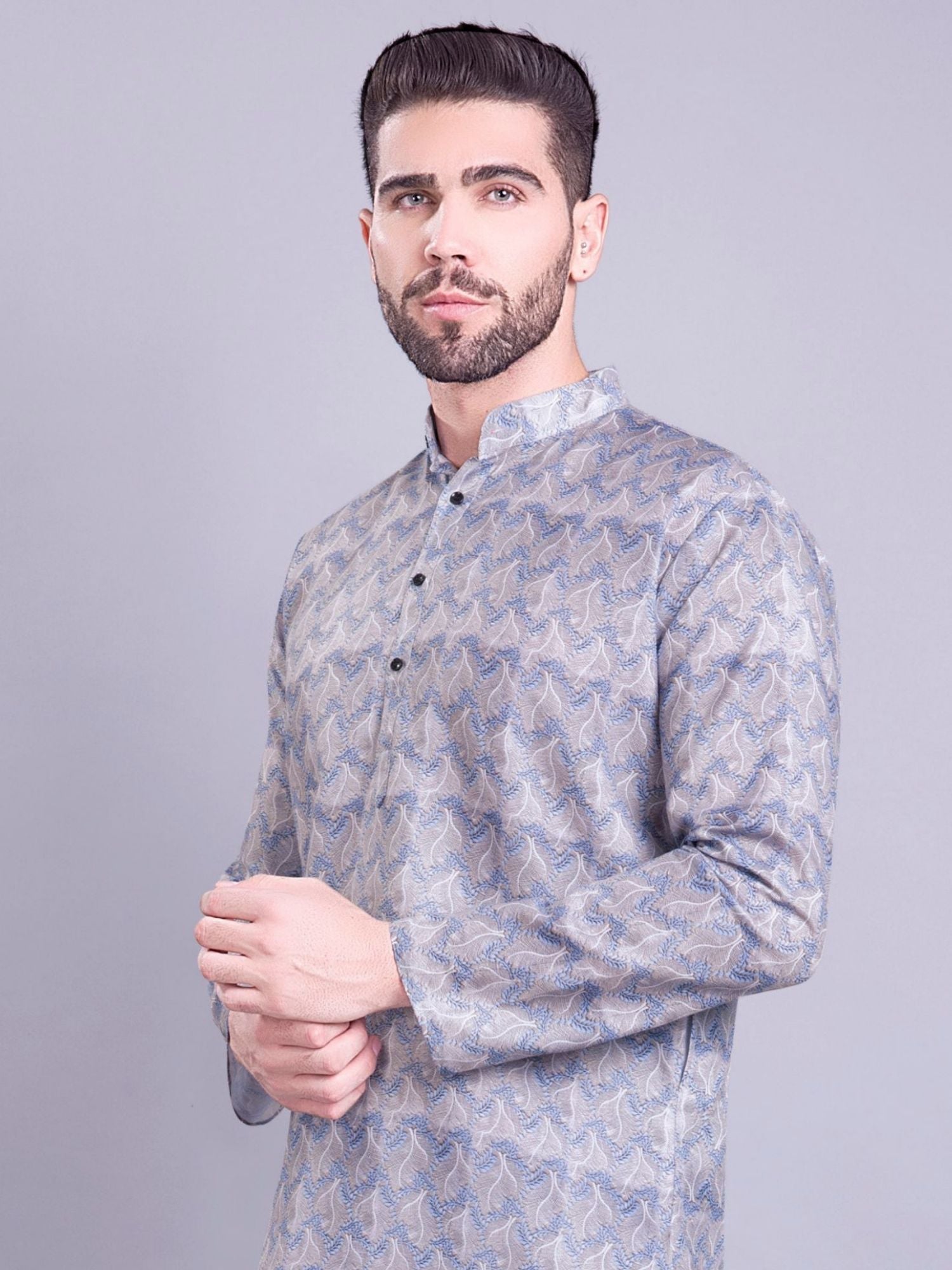 Shark Grey Indi Print Cotton Kurta