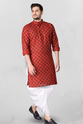 Barn Red Cotton Designer Printed Kurta Peshawari Set