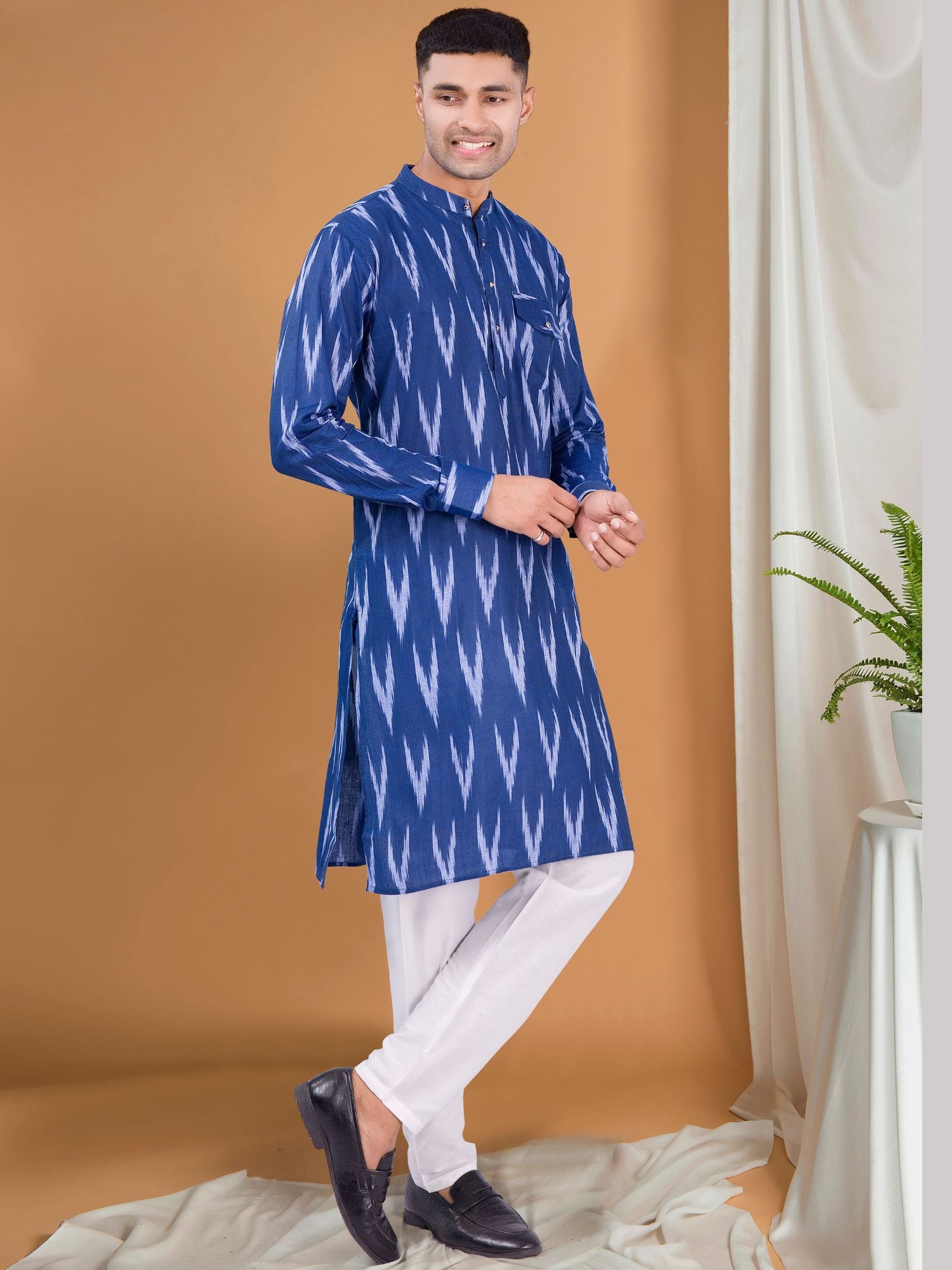 Iris Blue Ikat Print Cotton Kurta