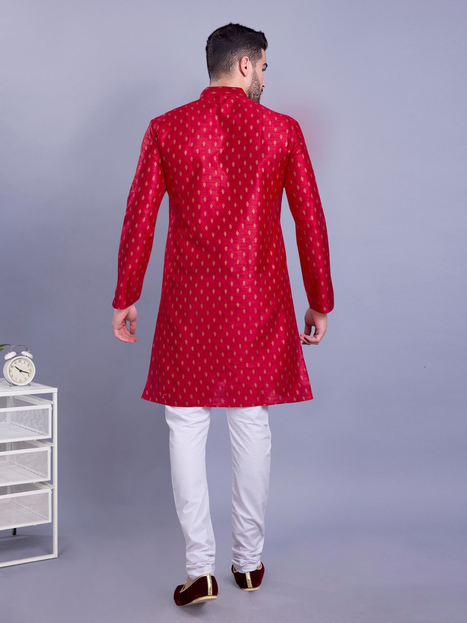 Barn Red Hloom Printed Silk Kurta